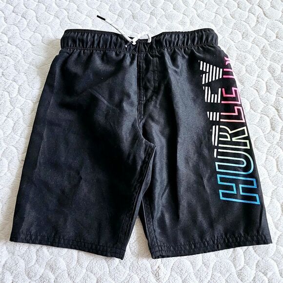Hurley boys swim trunks 7 black spellout swimming bathingsuit - Picture 1 of 2